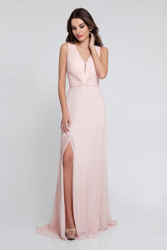 Gathered Illusion V-Neck Jersey Chiffon Gown 1812B5427