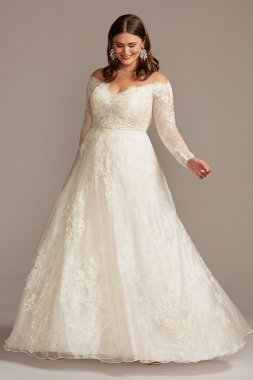 Shimmer Lace Applique Plus Size Wedding Dress 8CWG853