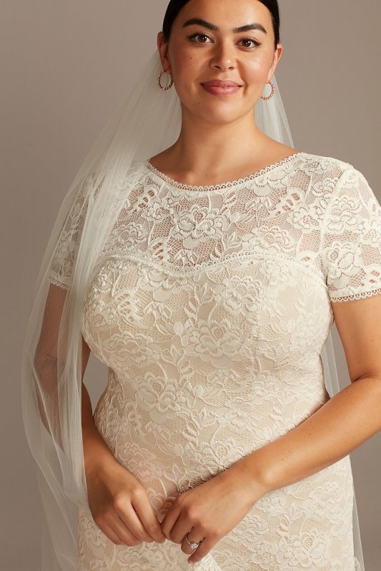 Short Sleeve Low Back Plus Size Lace Wedding Dress 8MS161216