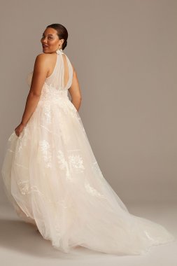 Shirred Embroidered Poem Plus Size Wedding Dress 8MS251203