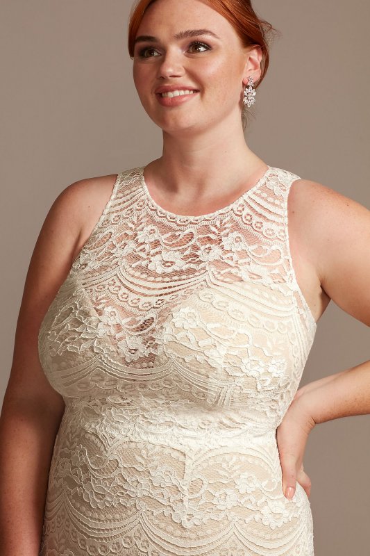 Plunge Illusion Plus Size Wedding Dress 8MS251214