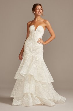 Notch-Neck Lace Corset Mermaid Wedding Dress CWG846