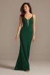 Skinny Strap Illusion Deep-V Stretch Crepe Dress DS270076