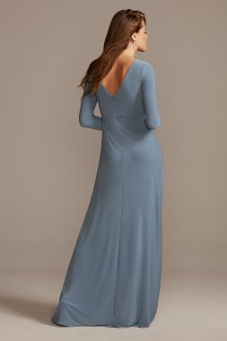 Long Sleeve Jersey V-Neck Dress with Slit DS270090