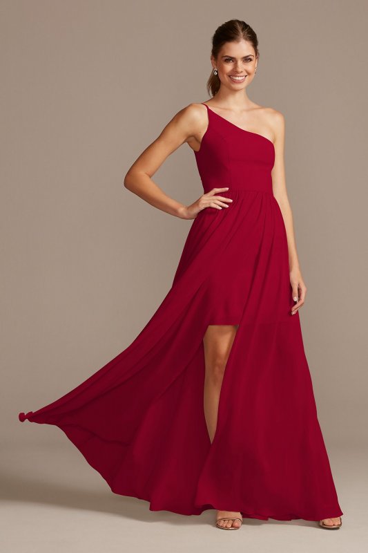 One-Shoulder Chiffon Overskirt Bridesmaid Dress F20078