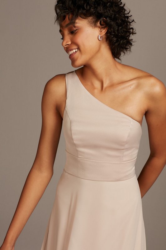 One-Shoulder Crepe-Back Satin Bridesmaid Dress F20169