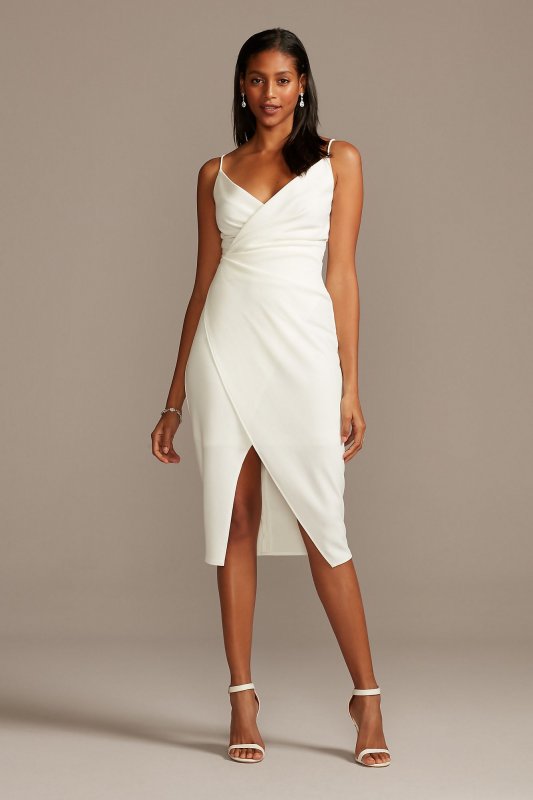 Spaghetti Strap Crepe Faux-Wrap Knee-Length Dress FL06K05D