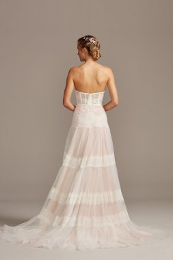Banded Lace Point DEsprit Tulle Wedding Dress MS251204