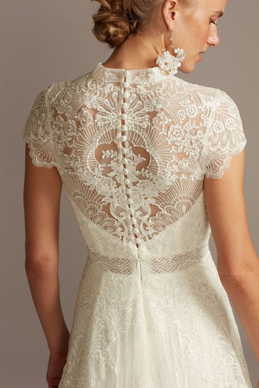 Embroidered Illusion Mock Neck Wedding Dress MS251205