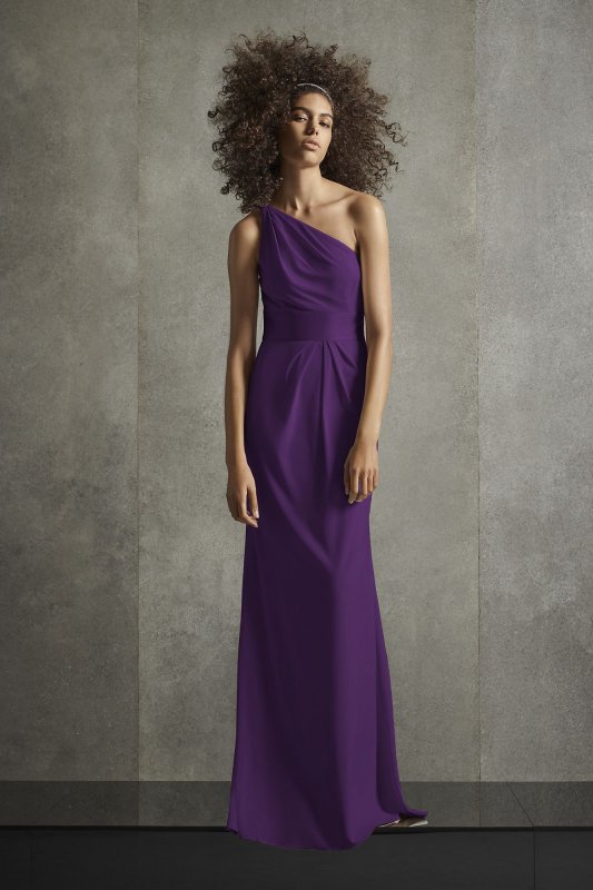 One Shoulder Jersey Satin Trim Bridesmaid Dress VW360513