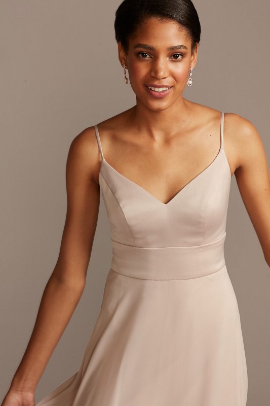 Spaghetti Strap Crepe-Back Satin Bridesmaid Dress W11995