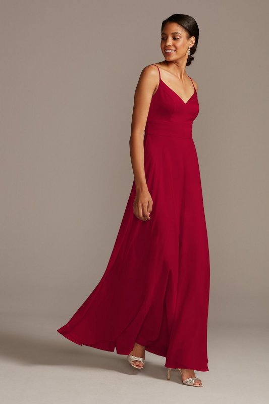 Spaghetti Strap Crepe-Back Satin Bridesmaid Dress W11995