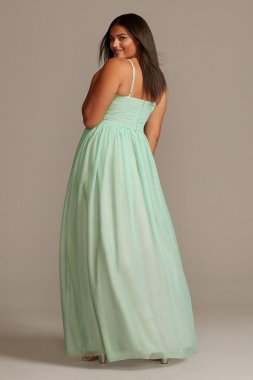 Bead and Pearl Embellished Chiffon Plunge Gown X43793DTS6