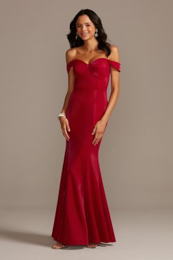 Shiny Off the Shoulder Mermaid Gown with Bow Back WBMTM19001
