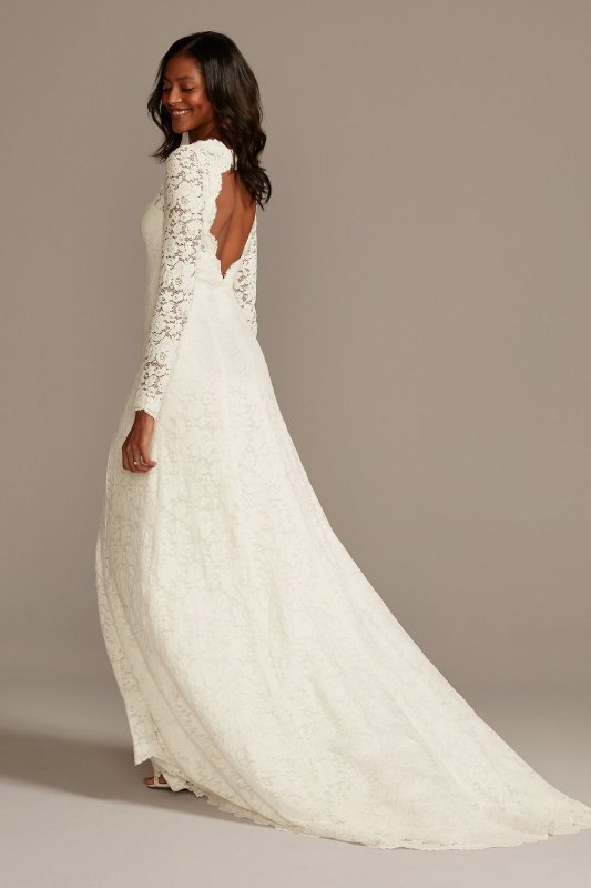 Scalloped Lace Long Sleeve Open Back Wedding Dress Collection WG3987