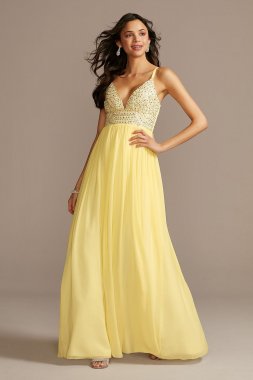 Plunging Chiffon Gown with Embellished Bodice X36835CA7