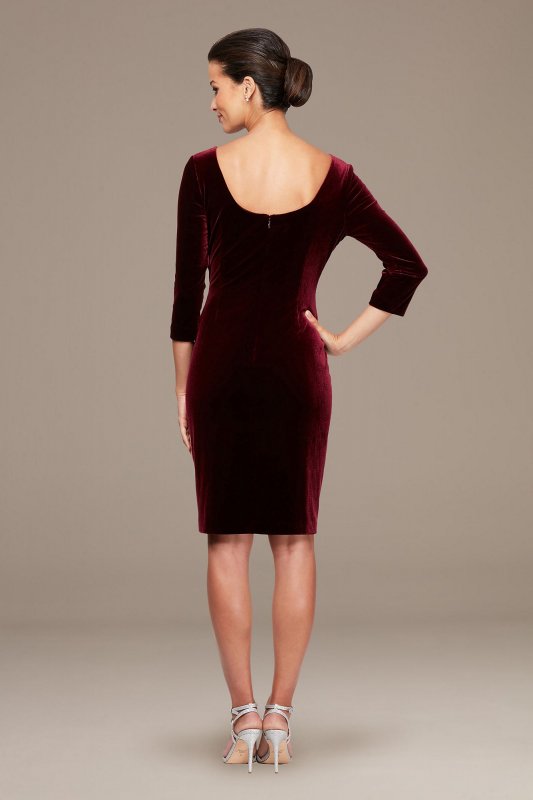 Stretch Velvet Ruched Petite Dress with Beaded Hip Alex Evenings 2915265