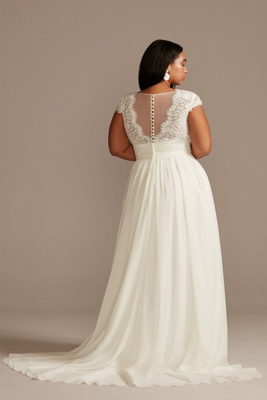 Lace Illusion Back Chiffon Tall Plus Wedding Dress 4XL9WG4011DB