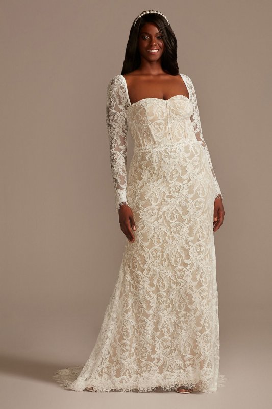 Detachable Sleeves Tall Plus Lace Wedding Dress 4XL9WG4020