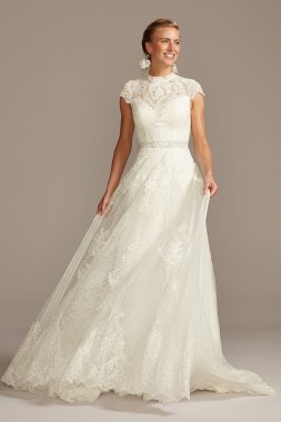 Embroidered Illusion Mock Neck Tall Wedding Dress 4XLMS251205