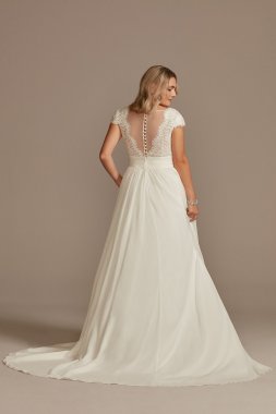 Lace Illusion Back Chiffon Tall Wedding Dress 4XLWG4011DB