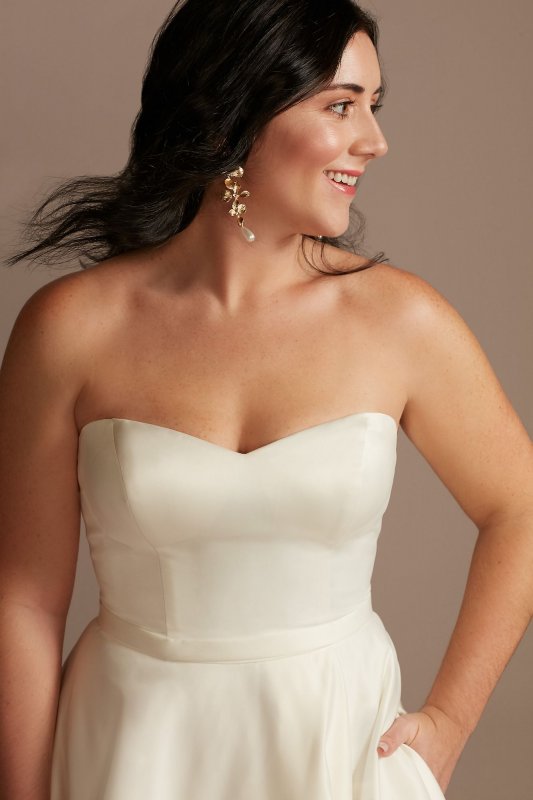 Strapless Satin Tall Wedding Dress with Skirt Slit 4XLWG4017