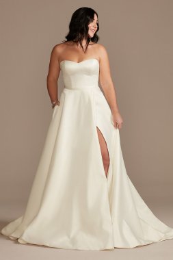 Strapless Satin Tall Wedding Dress with Skirt Slit 4XLWG4017