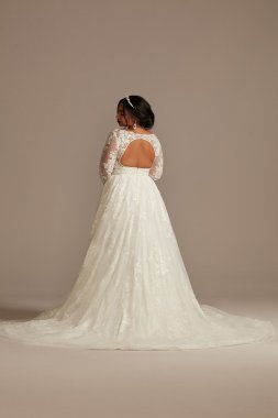 3D Floral Applique Plunge Plus Size Wedding Dress 9LSSWG885
