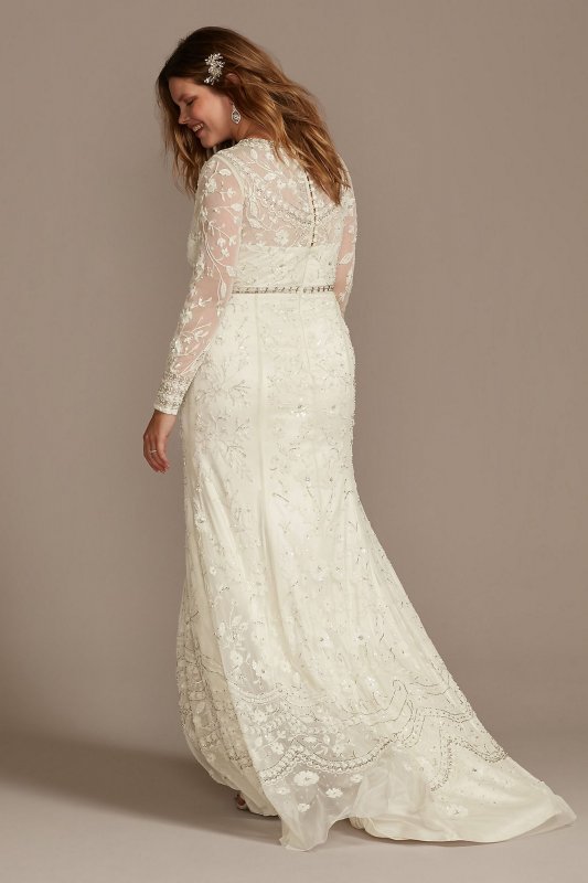 Illusion Long Sleeve Bead Plus Size Wedding Dress 8MS251222