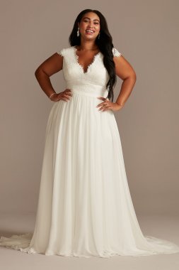 Lace Illusion Back Chiffon Plus Size Wedding Dress 9WG4011DB