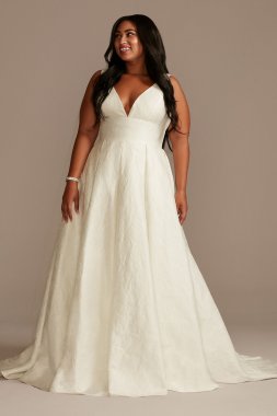 Floral Jacquard V-Neck Plus Size Wedding Dress 9WG4012DB
