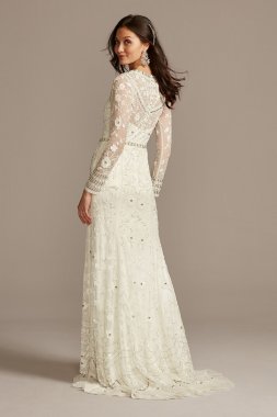 Illusion Long Sleeve Beaded Overlay Wedding Dress MS251222