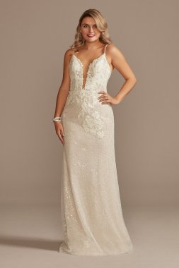 Sequin Applique Wedding Dress with Removable Train SWG882