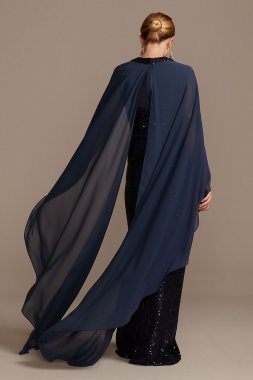Allover Sequin Gown with Attached Chiffon Capelet WBM2189