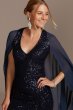 Allover Sequin Gown with Attached Chiffon Capelet WBM2189