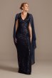 Allover Sequin Gown with Attached Chiffon Capelet WBM2189