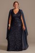 Allover Sequin Plus Size Gown with Chiffon Capelet WBM2189W