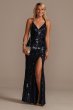 Allover Sequin Sheath Gown with V-Neckline WBM2298