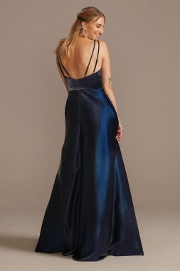 V-Neck Satin Ball Gown with Crystal Strap Details WBM2396