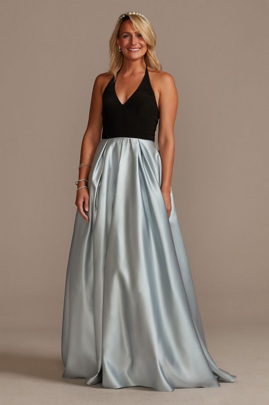 V-Neck Halter Satin Ball Gown with Pockets WBM2405V1