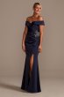 Beaded Waist Crepe Off-the-Shoulder Sheath Gown WBM2428V2