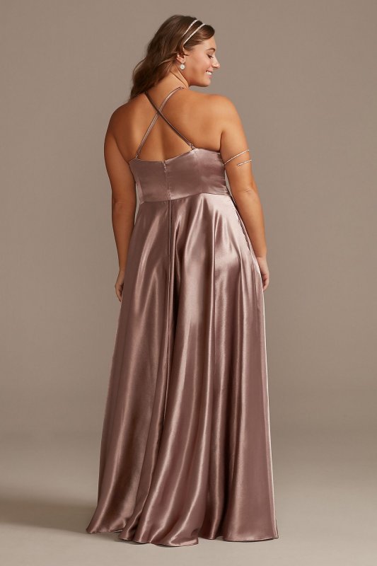 Satin High Neck Illusion Waist Plus A-Line Dress WBM2452V2W