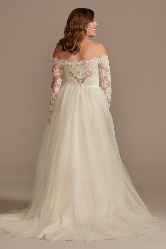 Lace Applique Off Shoulder Tulle Wedding Dress WG4031