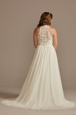 High Neck Illusion Lace and Chiffon Wedding Dress WG4032