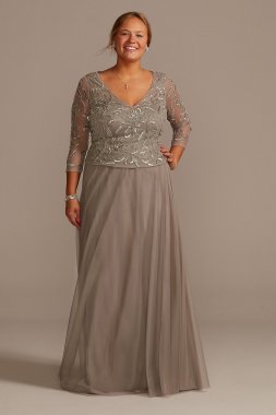 Plus Size A-Line Mesh Dress with Beaded Top WGIN18806W