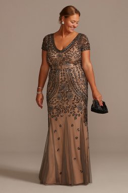 Bead and Sequin Embellished Mesh Overlay Plus Gown WGIN18924W