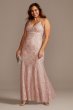 Glitter Lace Spaghetti Strap Plus Size Godet Gown 12832W