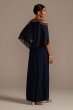 Embellished Cold Shoulder Chiffon Capelet Dress 1351319