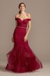 Off Shoulder Glitter Mesh Gown with Horsehair 1911P8366G