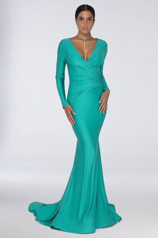 Long Sleeve Plunging V-Neck Stretch Mermaid Dress 1912P8281